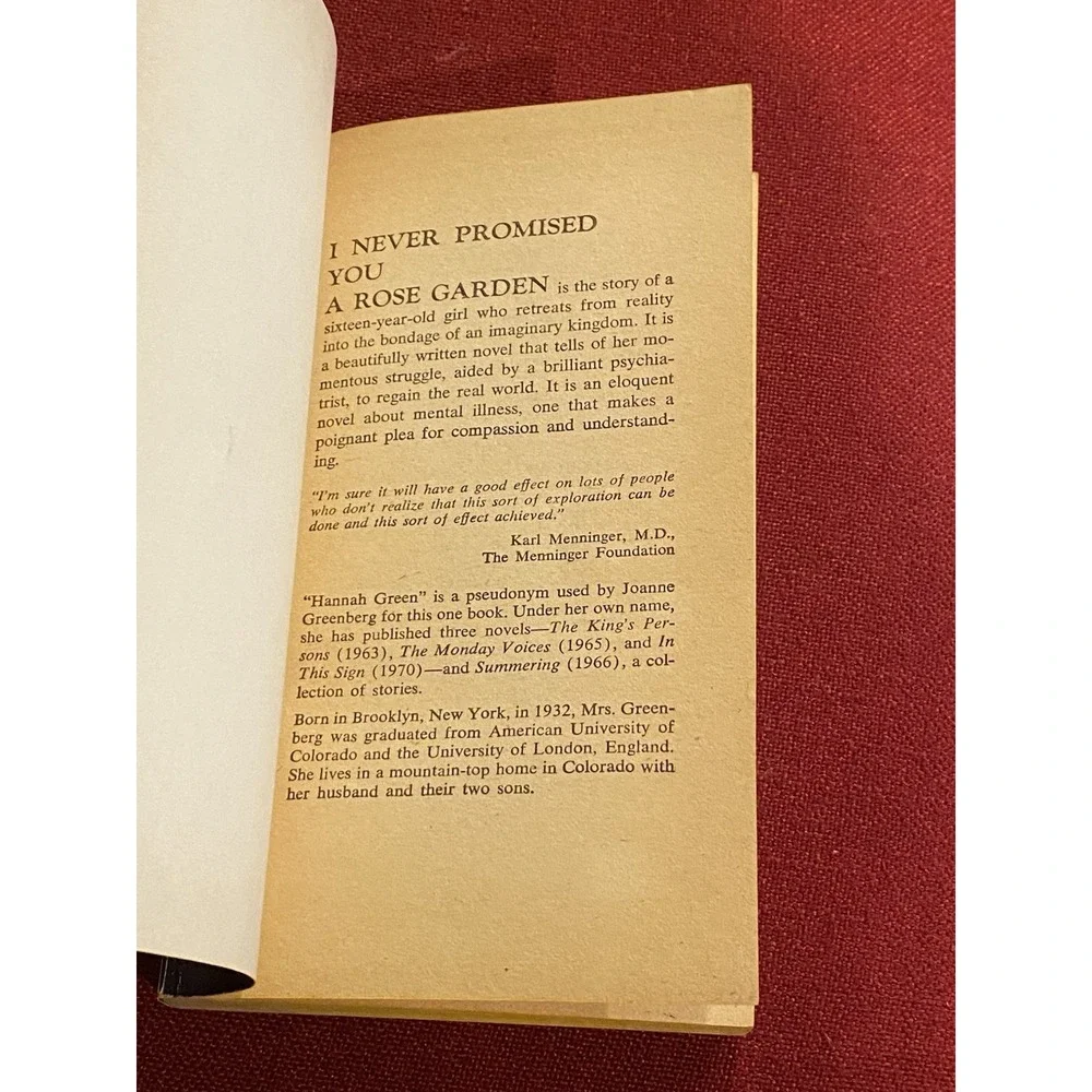 I NEVER PROMISED YOU A ROSE GARDEN HANNAH GREEN PB1964 STRANGE WORLD OF INSANITY